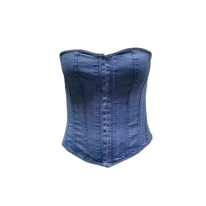 Top Corsetto in Denim Senza Spalline