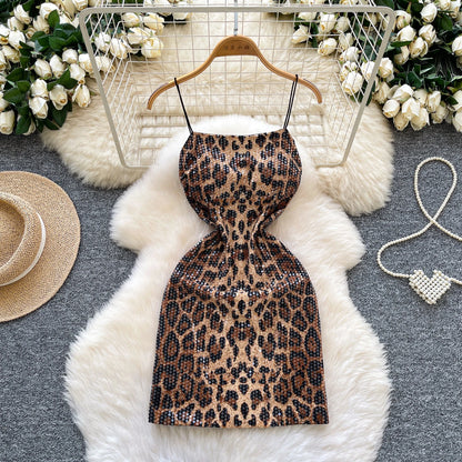 Abito Mini Leopardato con Paillettes