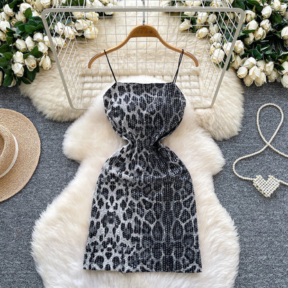 Abito Mini Leopardato con Paillettes