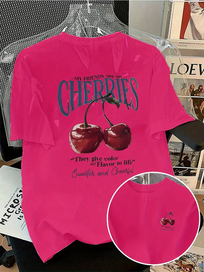 T-shirt in Cotone Bianca con Stampa "Cherries"