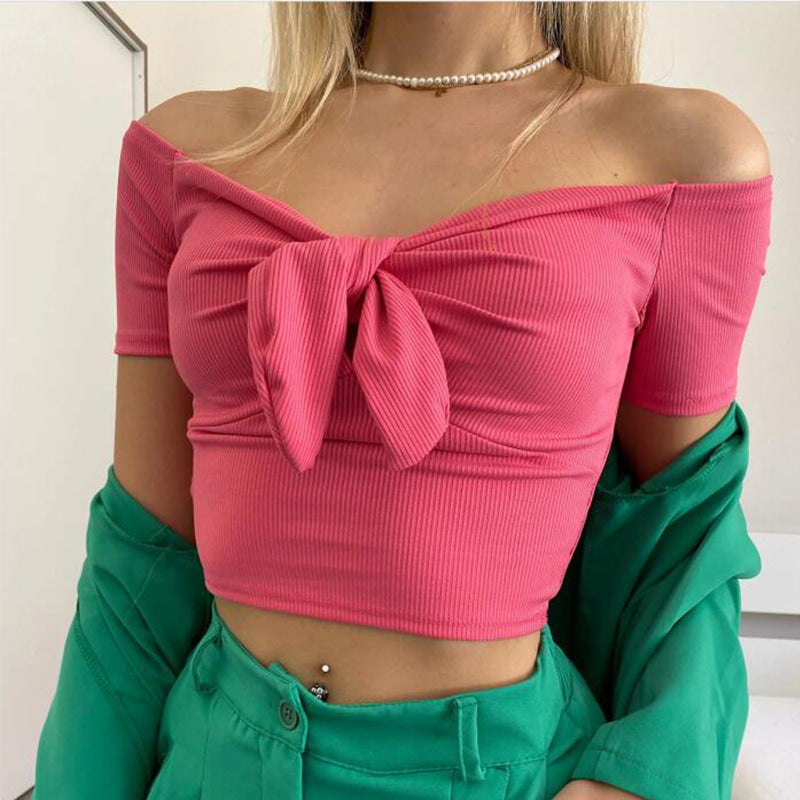 Crop Top Femme Croisé avec Nœud