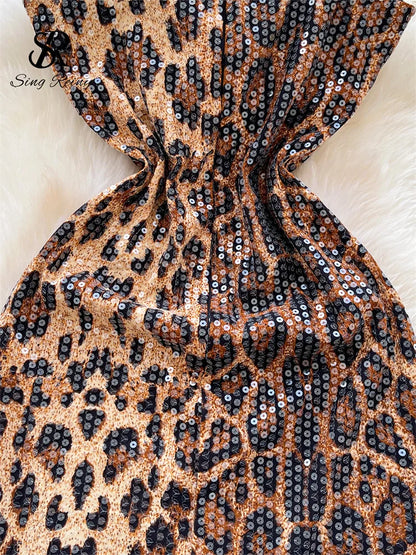 Abito Mini Leopardato con Paillettes