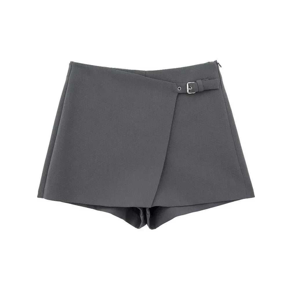 Gonna Pantalone a Vita Alta con Fibbia Laterale