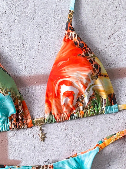 Bikini a Triangolo con Stampa Etnica Colorata