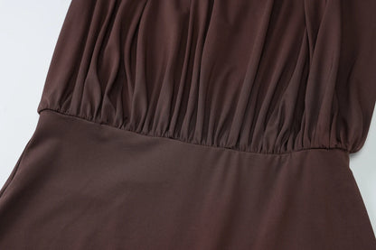 Vestito Mini Marrone Cioccolato con Scollo all'Americana