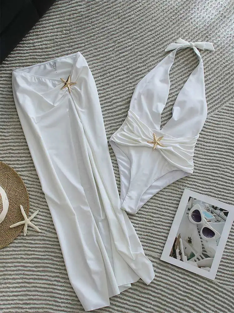 Set Luxury "Starfish": Costume Intero Scollo a V + Gonna Coordinata