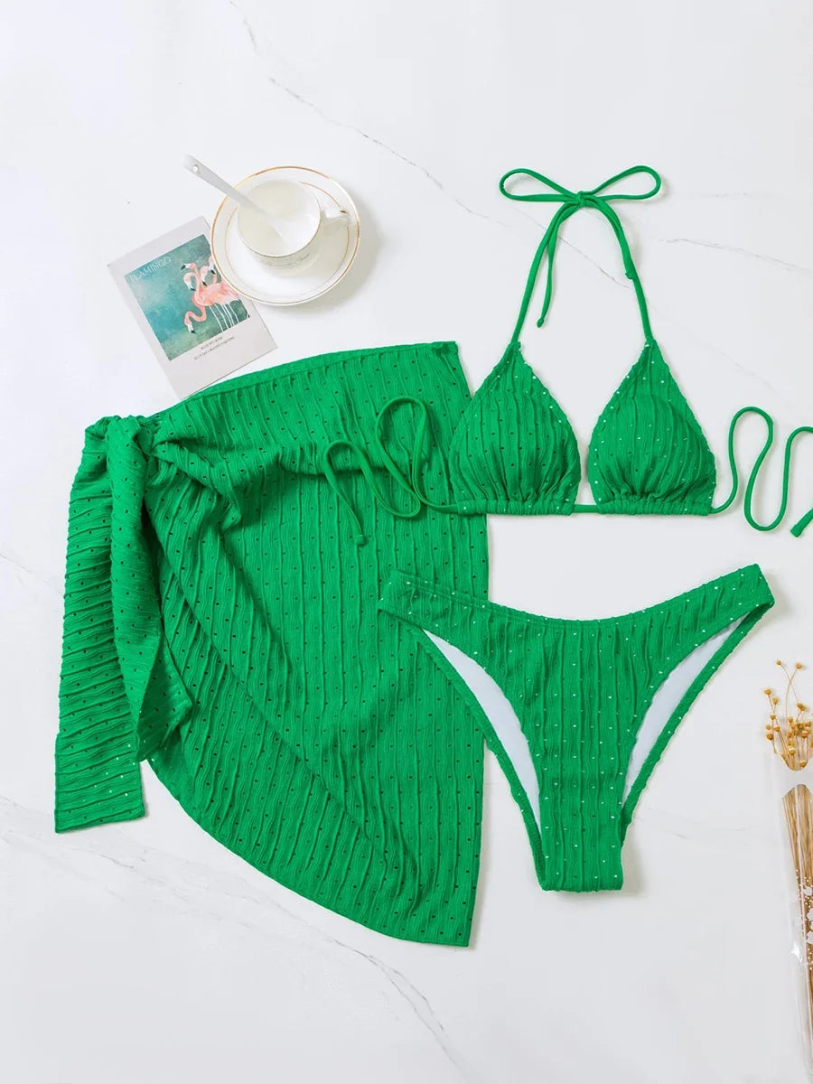 Set Mare 3 Pezzi | Bikini Brasiliano con Copricostume Coordinato