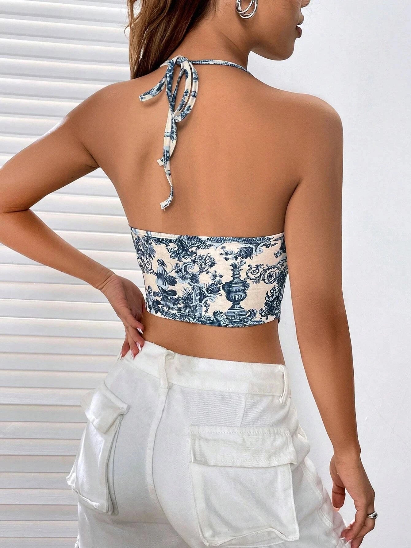 Top bustier femme avec imprimé toile de Jouy