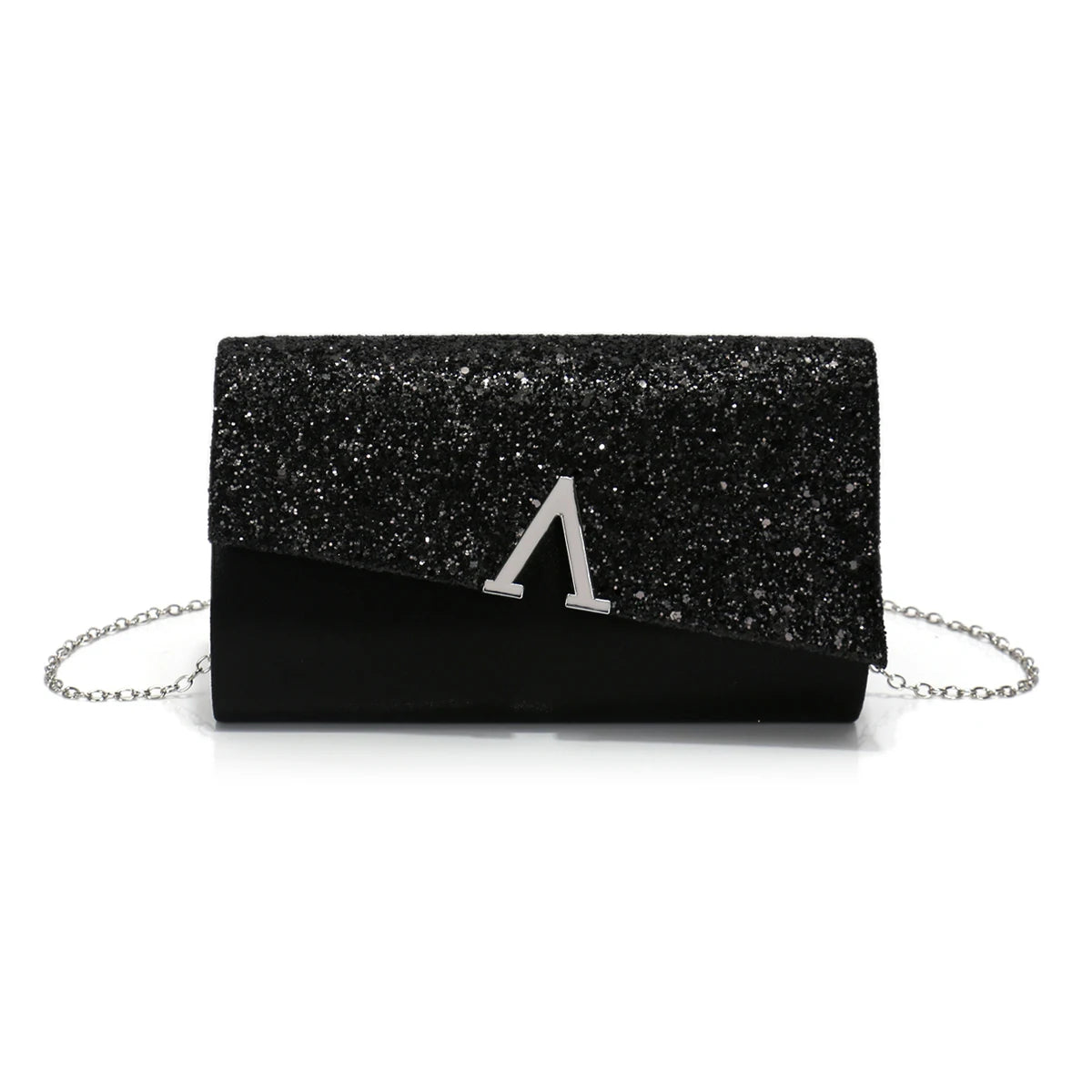 Borsa Clutch Rigida Glitter con Chiusura Geometrica
