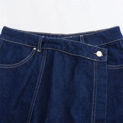 Set Coordinato Denim Donna: Camicia Crop e Minigonna Blu