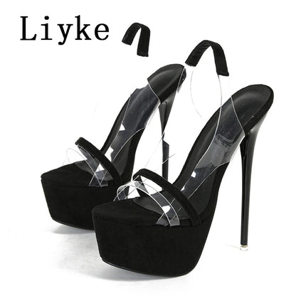 Sandales Femme Talon Aiguille Python avec Plateforme et Bande Transparente
