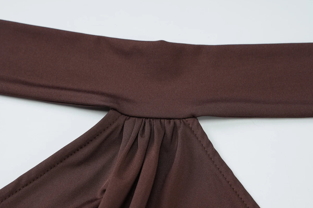 Vestito Mini Marrone Cioccolato con Scollo all'Americana