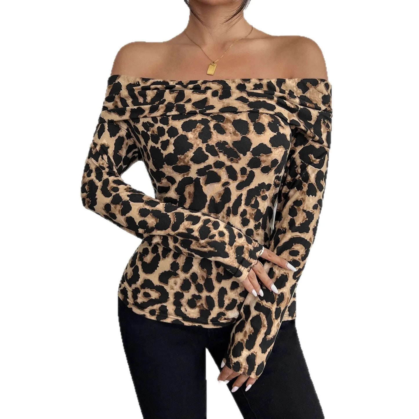 Maglia Leopardata Donna Scollo a Barchetta