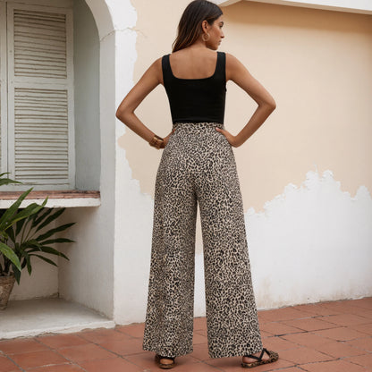 Pantaloni da donna sexy con stampa leopardata a gamba larga
