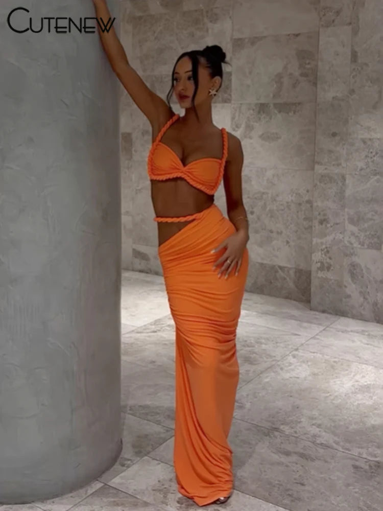 Set Coordinato Top a Bustino e Gonna Lunga Cut-Out