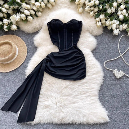 Abito Americano Sexy Nero con Top a Tubino e Cut-out Vita
