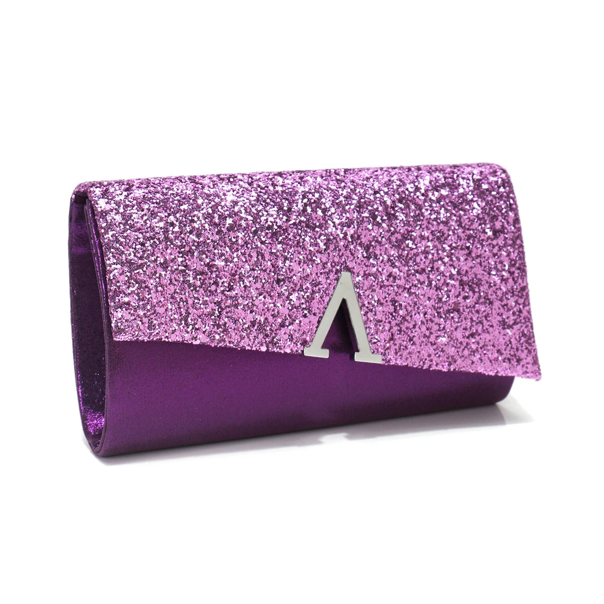 Borsa Clutch Rigida Glitter con Chiusura Geometrica