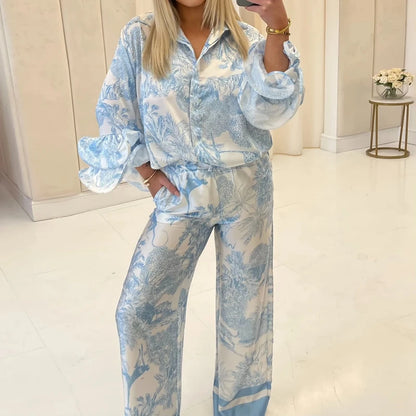 Completo Coordinato Camicia e Pantalone Palazzo Stampa Toile
