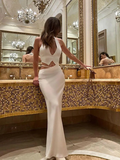 Abito Lungo Bianco con scollo a V