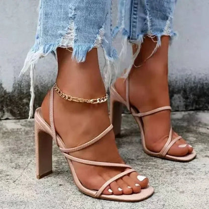 Sandali Donna con Tacco Largo e Listini Sottili