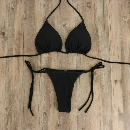 Bikini a Triangolo in Tessuto a Costine