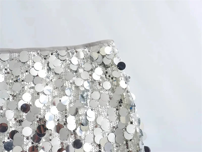Minigonna di Paillettes a Vita Alta Donna