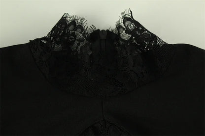 Tubino Nero Aderente con Dettagli in Pizzo e Cut-out a Cuore