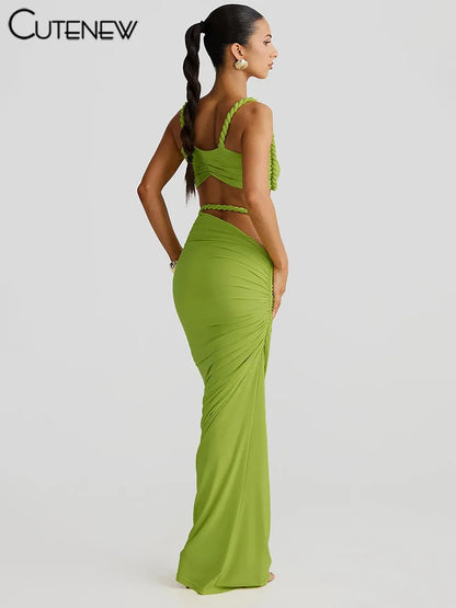 Set Coordinato Top a Bustino e Gonna Lunga Cut-Out