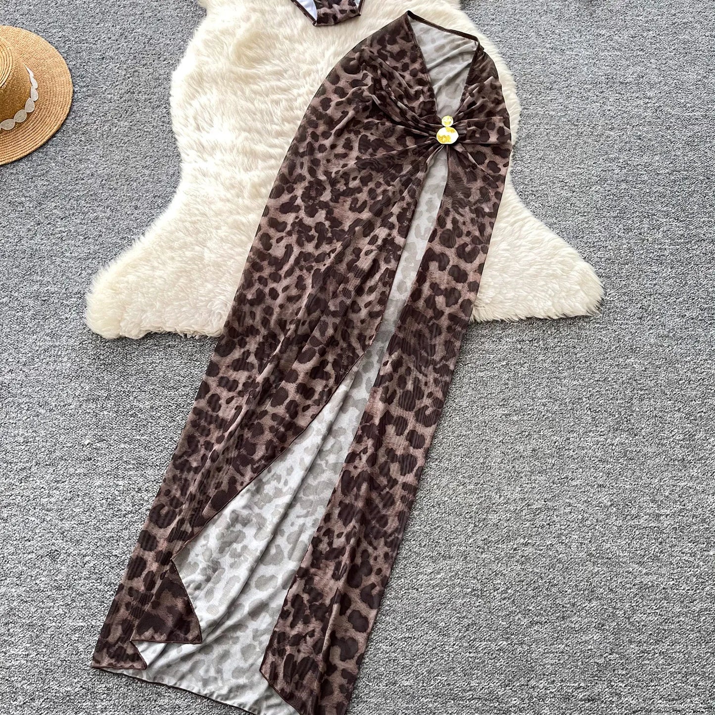 Set 2 Pezzi Mare | Costume Leopardato + Gonna con Spacco