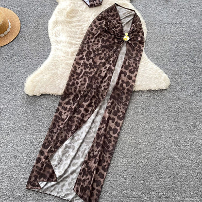 Set 2 Pezzi Mare | Costume Leopardato + Gonna con Spacco