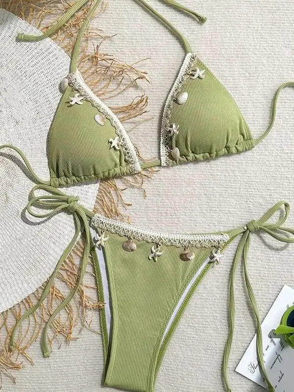 Bikini a Triangolo "Ocean Pearl" con Conchiglie e Perline