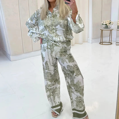 Completo Coordinato Camicia e Pantalone Palazzo Stampa Toile