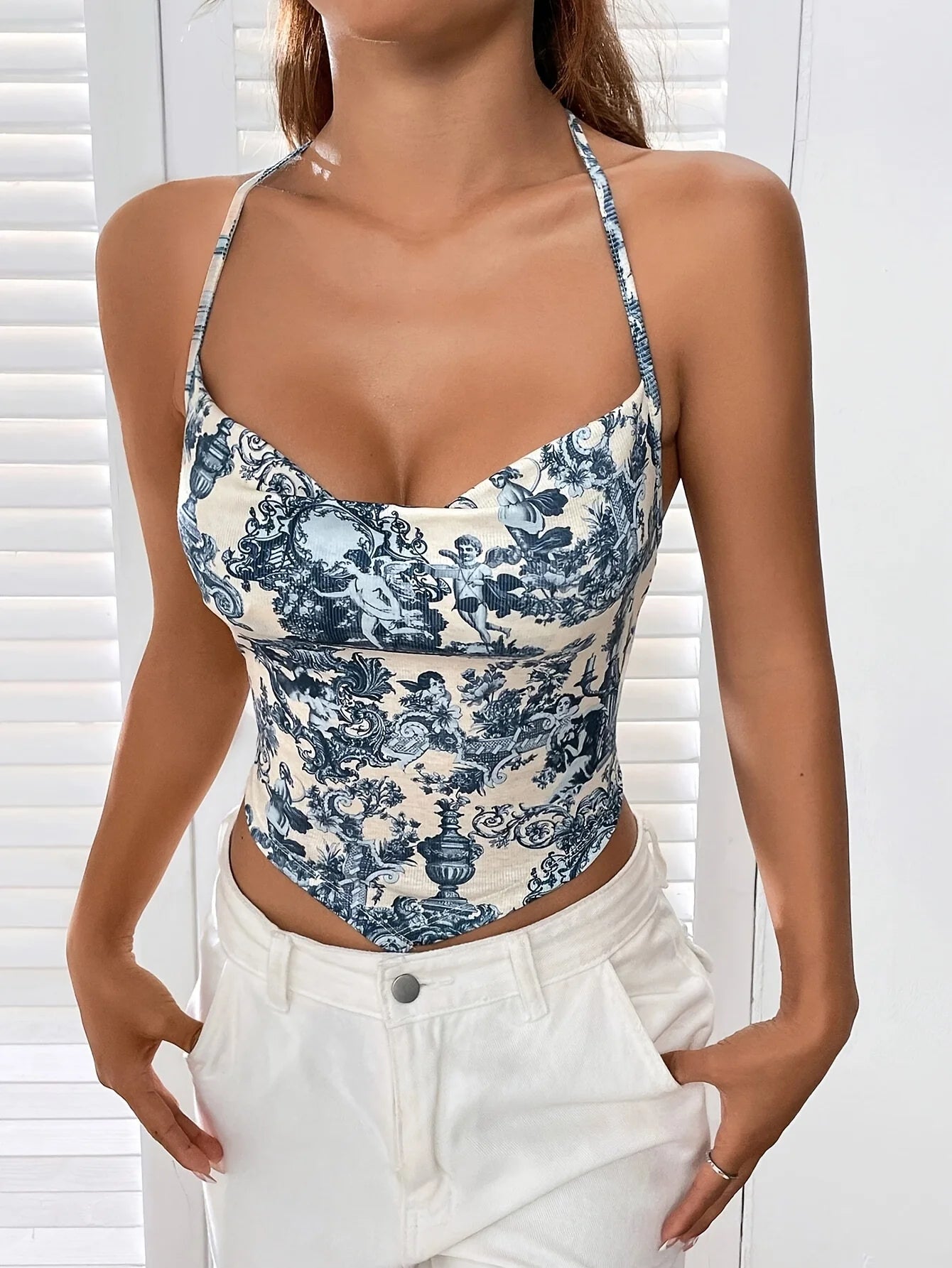 Top bustier femme avec imprimé toile de Jouy