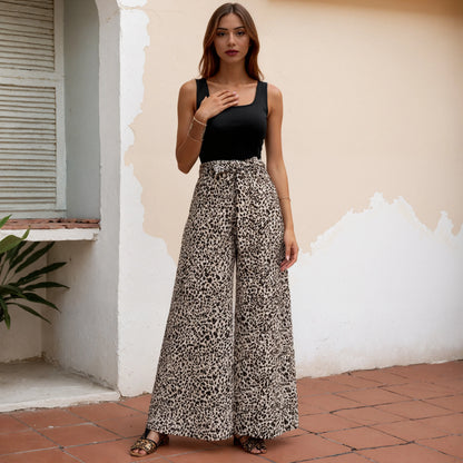 Pantaloni da donna sexy con stampa leopardata a gamba larga