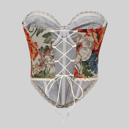 Top Corsetto Floreale con Stringhe Posteriori