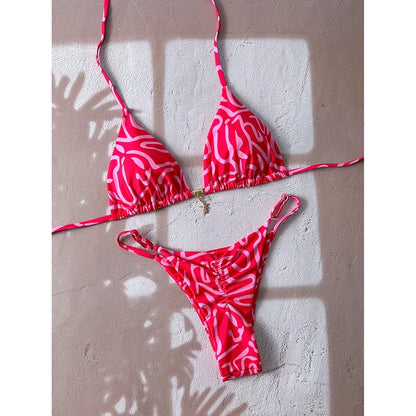 Bikini a Triangolo con Stampa Etnica Colorata