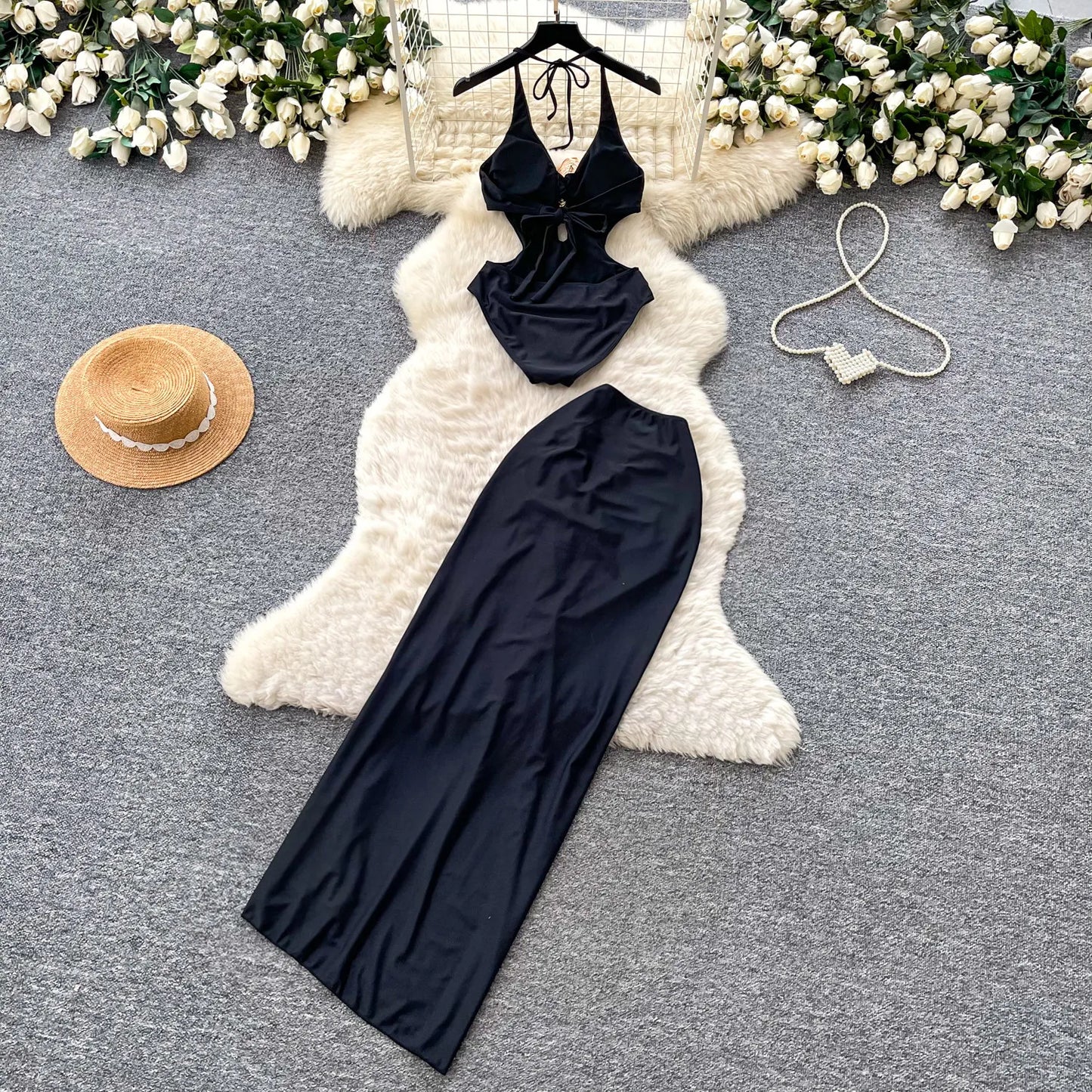 Set 2 Pezzi Mare | Romper Halter + Gonna Lunga con Spacco