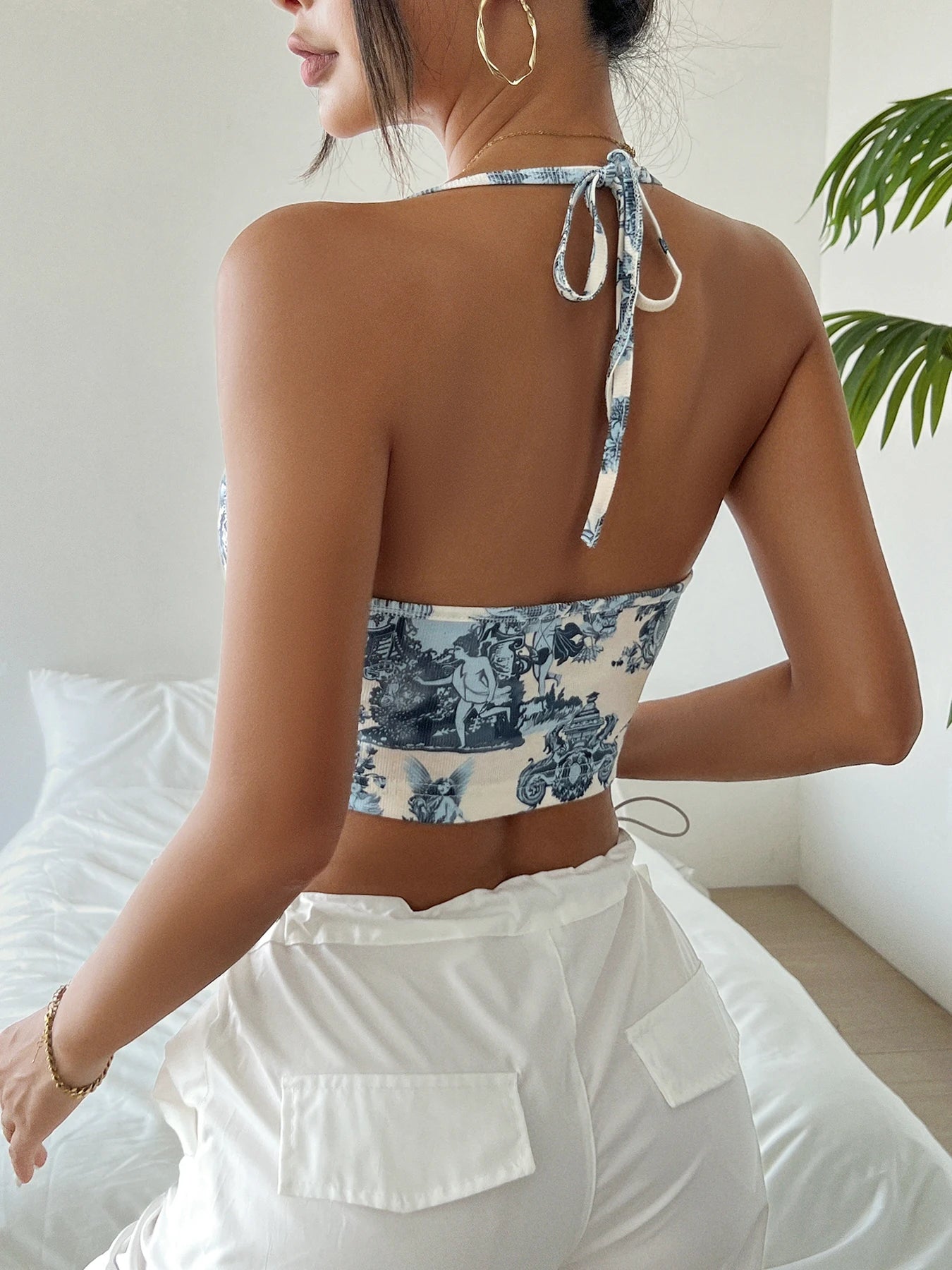 Top bustier femme avec imprimé toile de Jouy