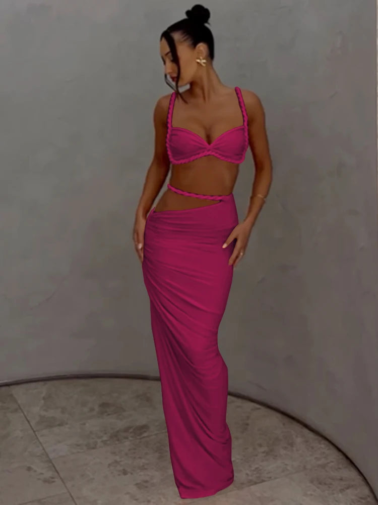 Set Coordinato Top a Bustino e Gonna Lunga Cut-Out