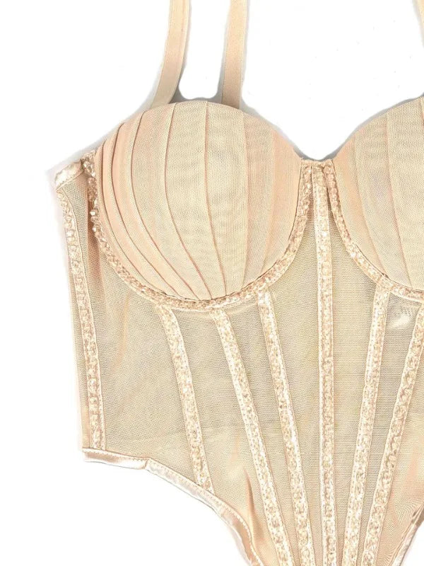 Body Corsetto Nero con Strass e Brillantini