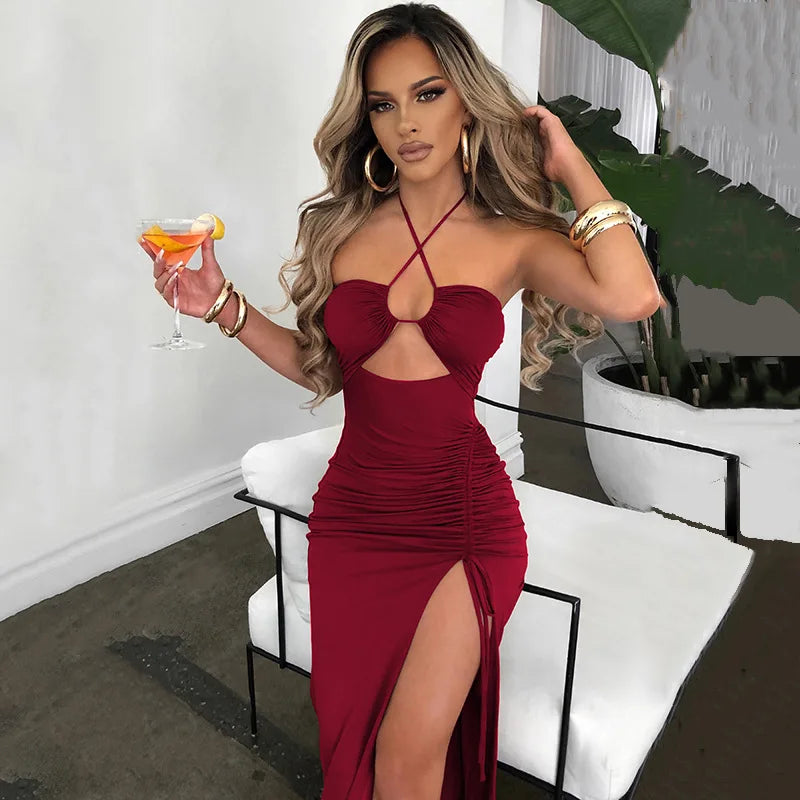 Robe élégante avec fente et découpes - Robe de soirée sexy pour femme