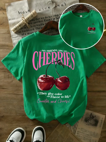 T-shirt in Cotone Bianca con Stampa "Cherries"