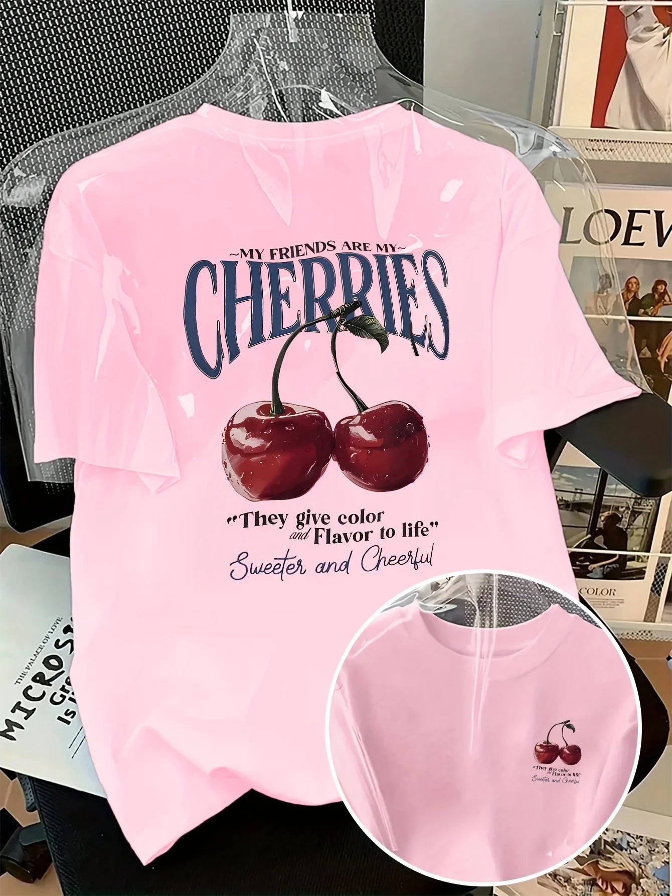 T-shirt in Cotone Bianca con Stampa "Cherries"