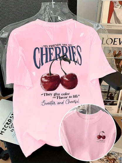 T-shirt in Cotone Bianca con Stampa "Cherries"