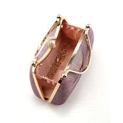 Borsa Clutch da Cerimonia Plissettata con Manico Dorato