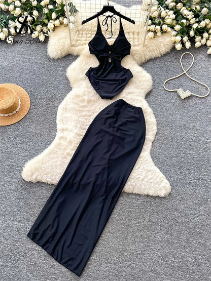 Set 2 Pezzi Mare | Romper Halter + Gonna Lunga con Spacco