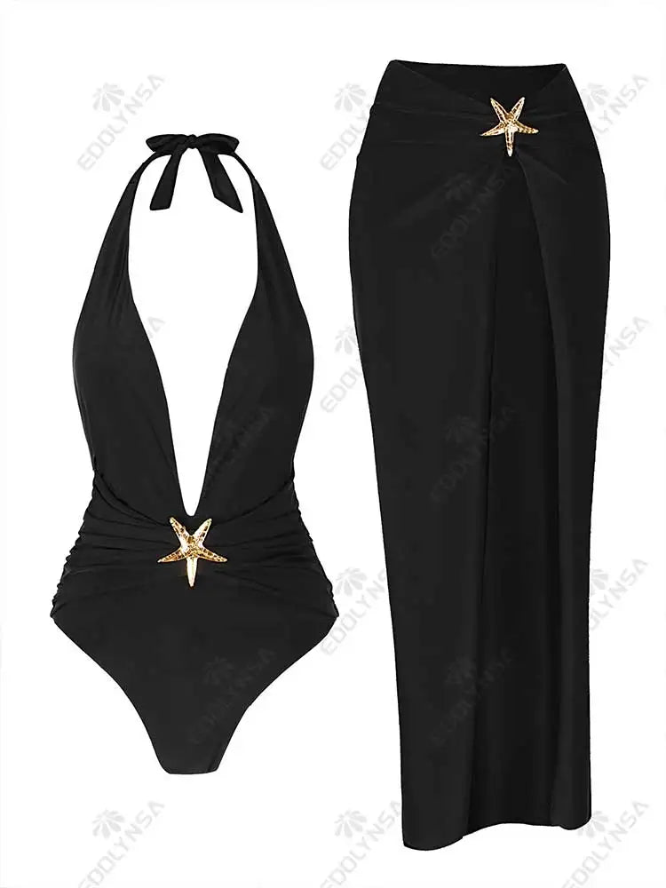 Set Luxury "Starfish": Costume Intero Scollo a V + Gonna Coordinata