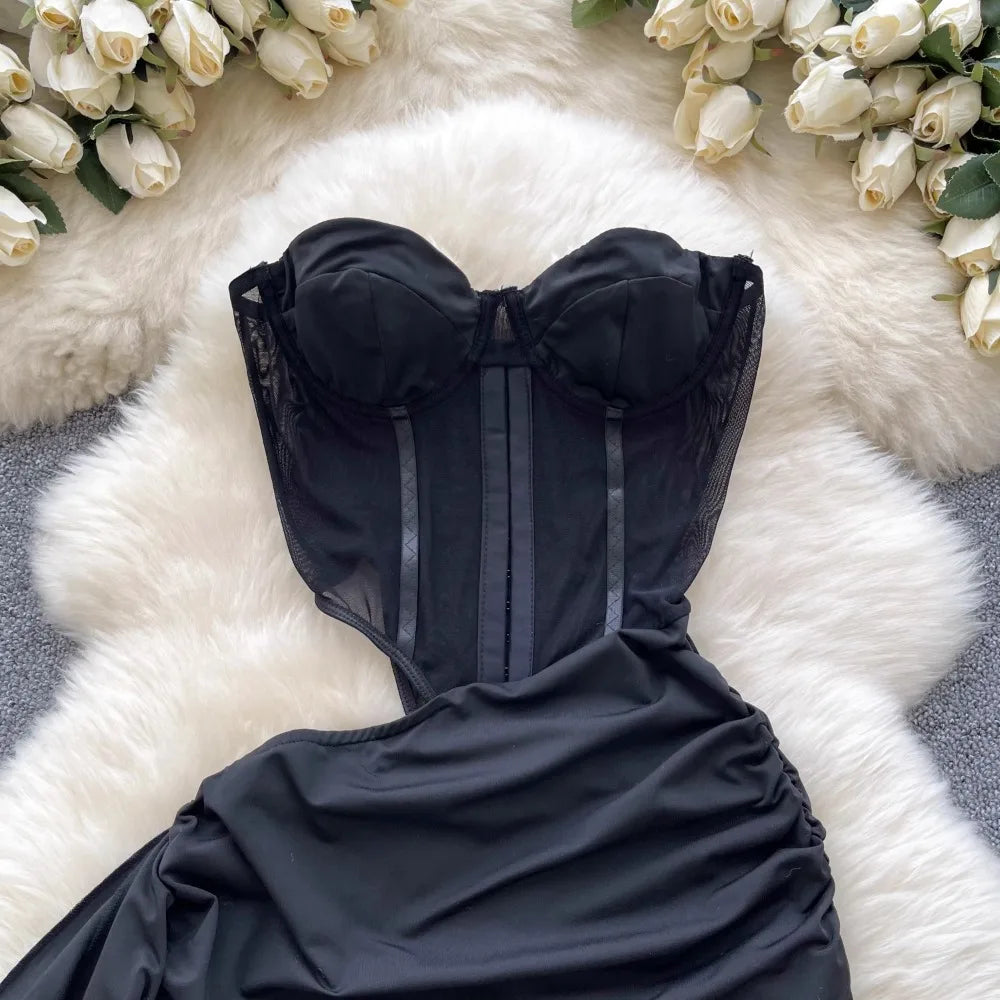Abito Americano Sexy Nero con Top a Tubino e Cut-out Vita