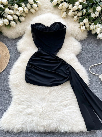 Abito Americano Sexy Nero con Top a Tubino e Cut-out Vita