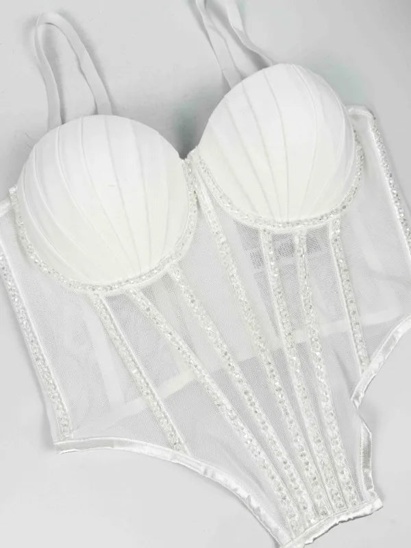 Body Corsetto Nero con Strass e Brillantini